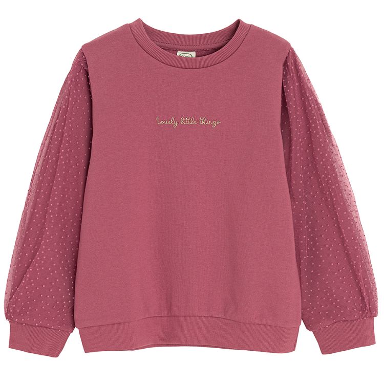 Burgundy sweatshirt with tulle sleeves and Lovely little things print