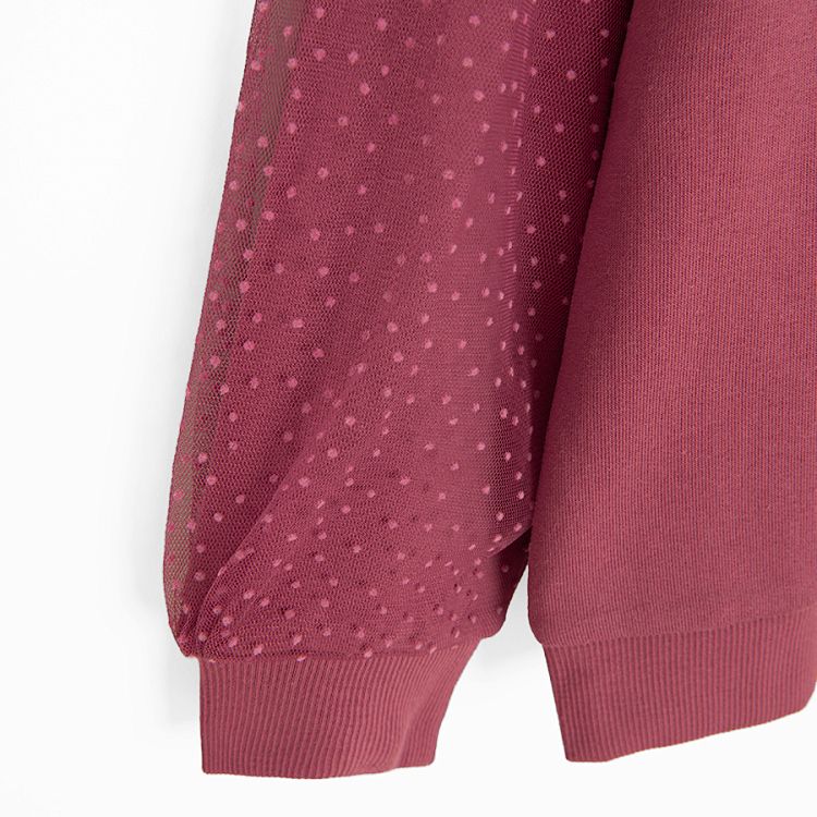 Burgundy sweatshirt with tulle sleeves and Lovely little things print