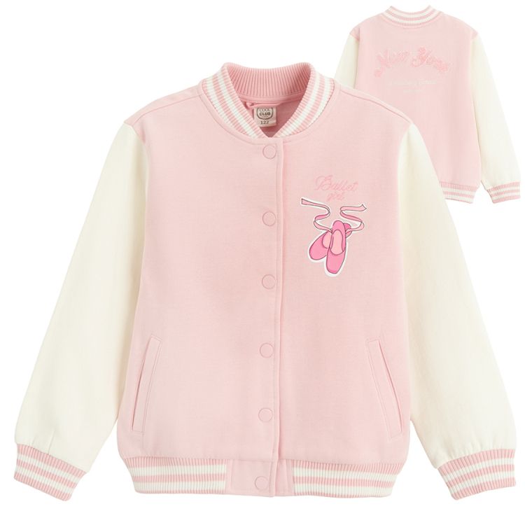 Pink with white sleeves sweatshirt with ballet shoes print