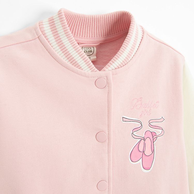 Pink with white sleeves sweatshirt with ballet shoes print