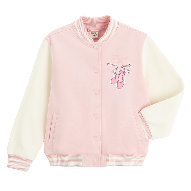 Pink with white sleeves sweatshirt with ballet shoes print