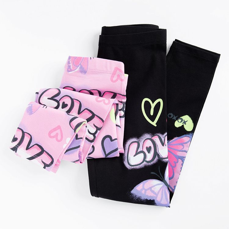 Dark grey and pink leggings with LOVE prints- 2 pack