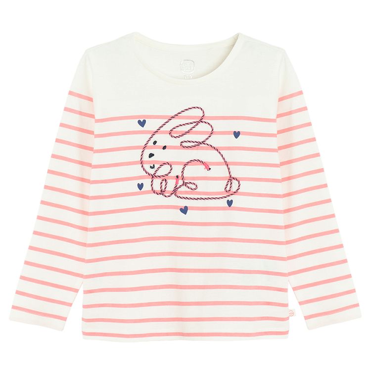 White and pink stripes blouse with bunny print