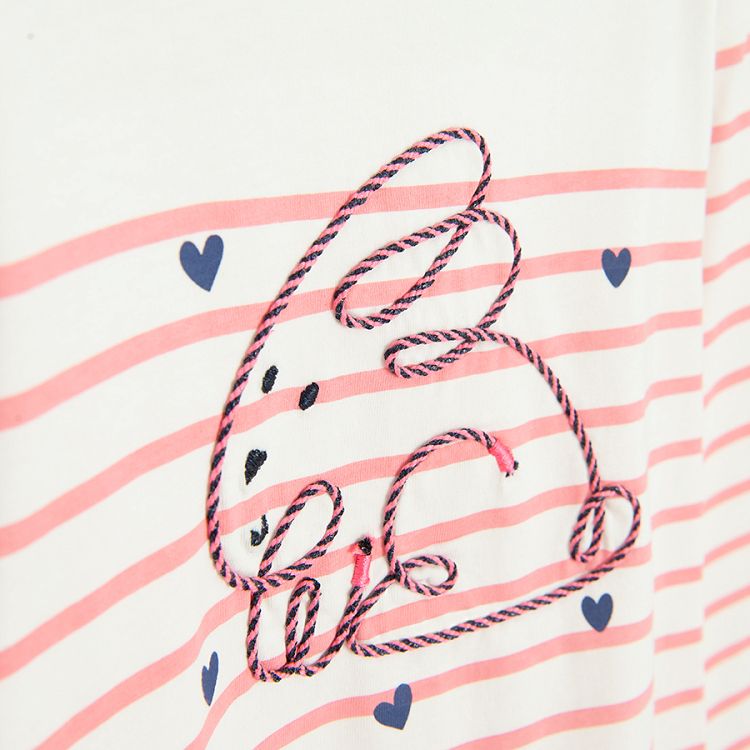 White and pink stripes blouse with bunny print