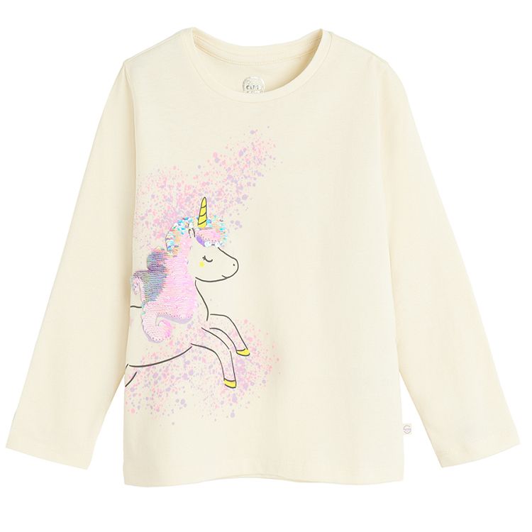 White long sleeve blouse with unicorn print