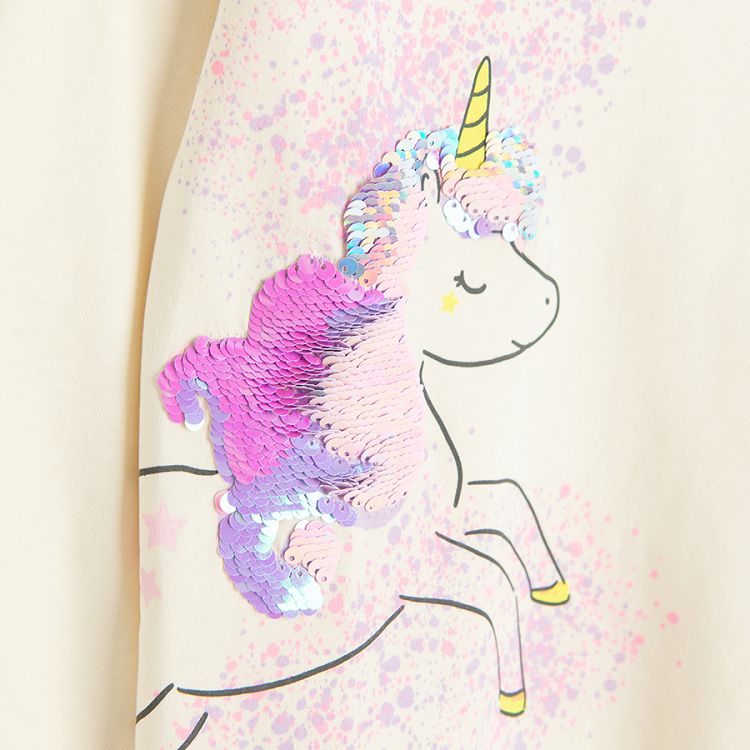 White long sleeve blouse with unicorn print