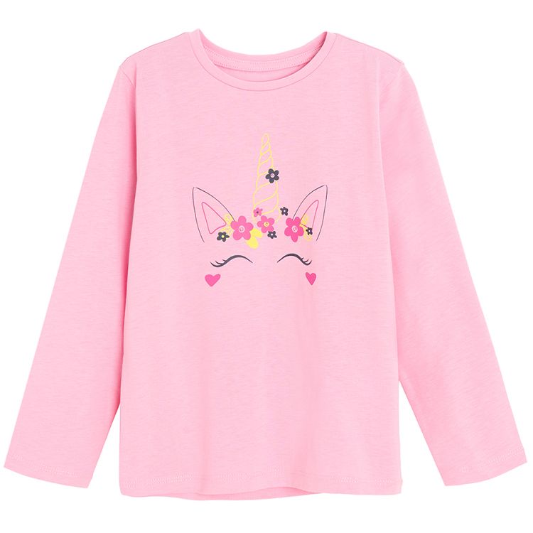 Pink long sleeve blouse with unicorn print