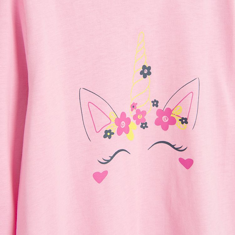 Pink long sleeve blouse with unicorn print