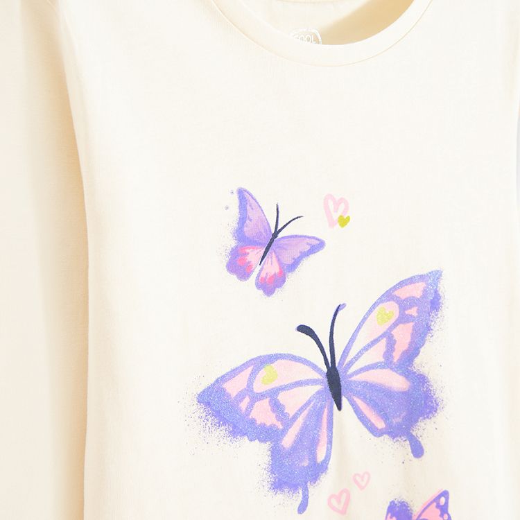 White long sleeve blouse with butterflies print