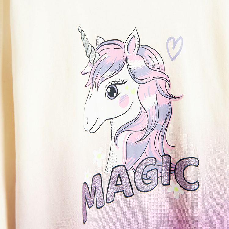 White long sleeve blouse with unicorn print