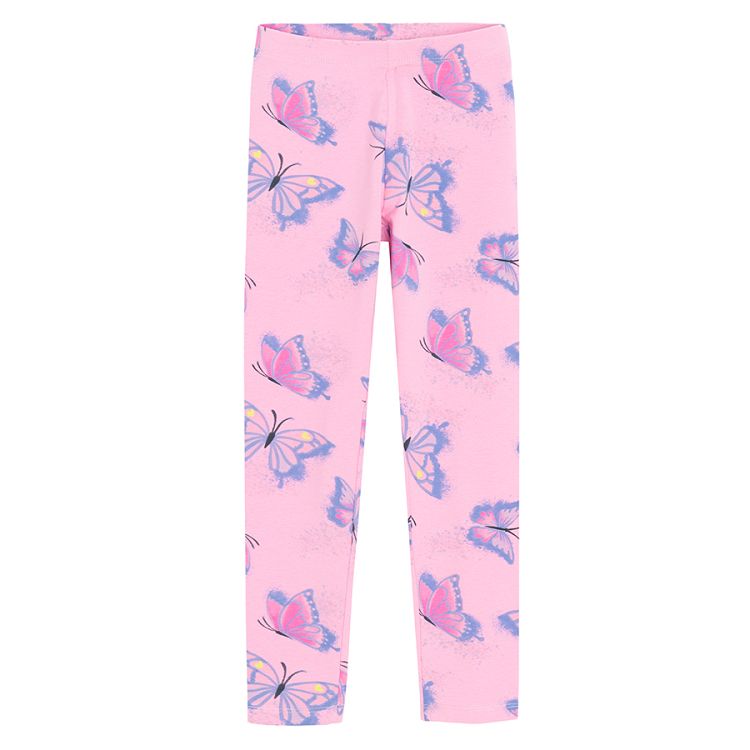 Grey and pink with butteflies and purple print leggings - 3 pack