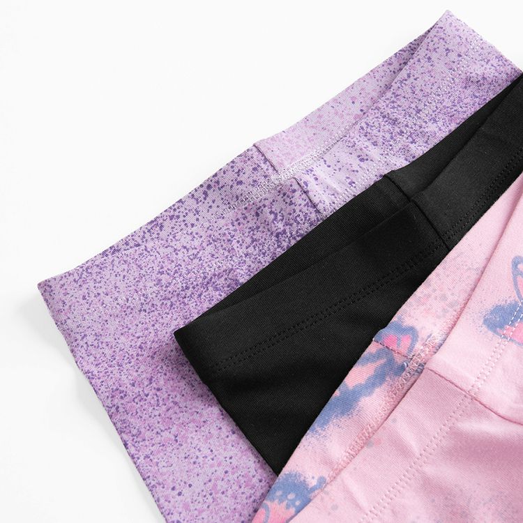 Grey and pink with butteflies and purple print leggings - 3 pack