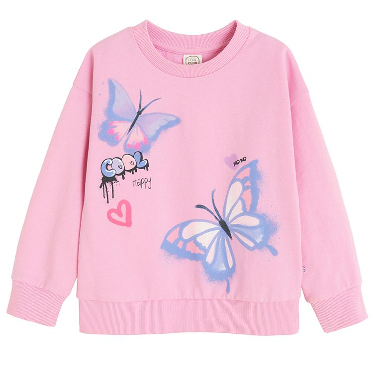 Pink sweatshirt with butterflies print