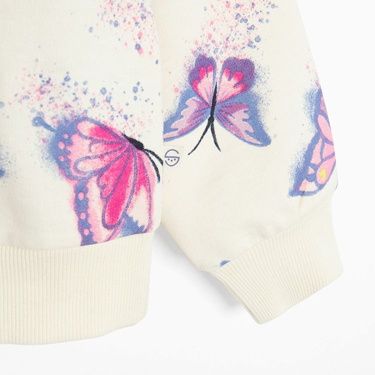 White sweatshirt and joggings pants set with butterflies print- 2 pack