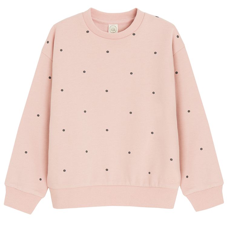 Pink sweatshirt with black dots