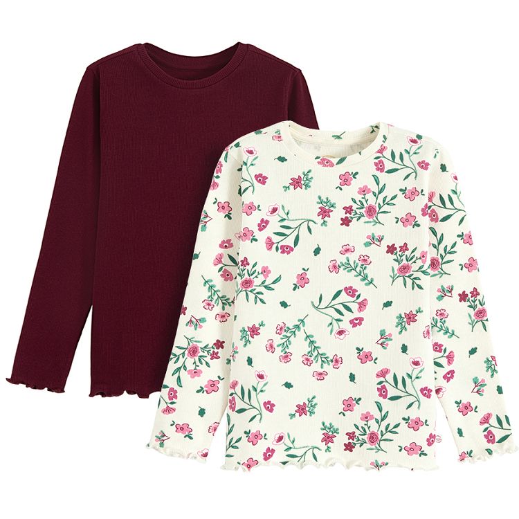 Burgundy and white floral blouses- 2 pack