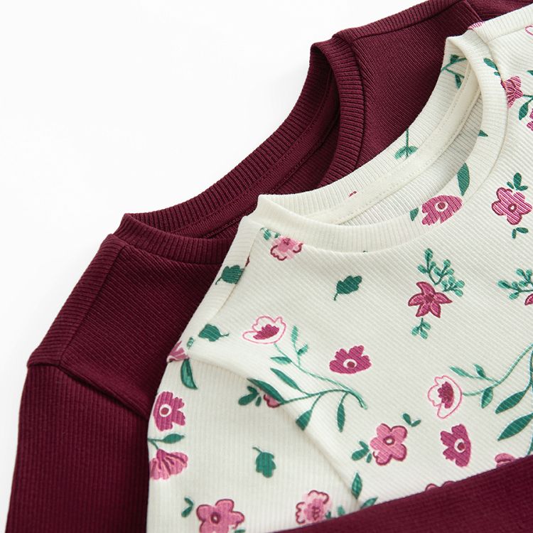 Burgundy and white floral blouses- 2 pack