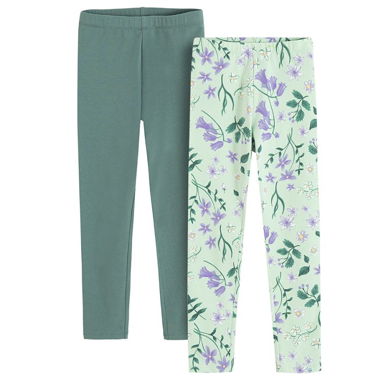 Gren and floral leggings -2 pack