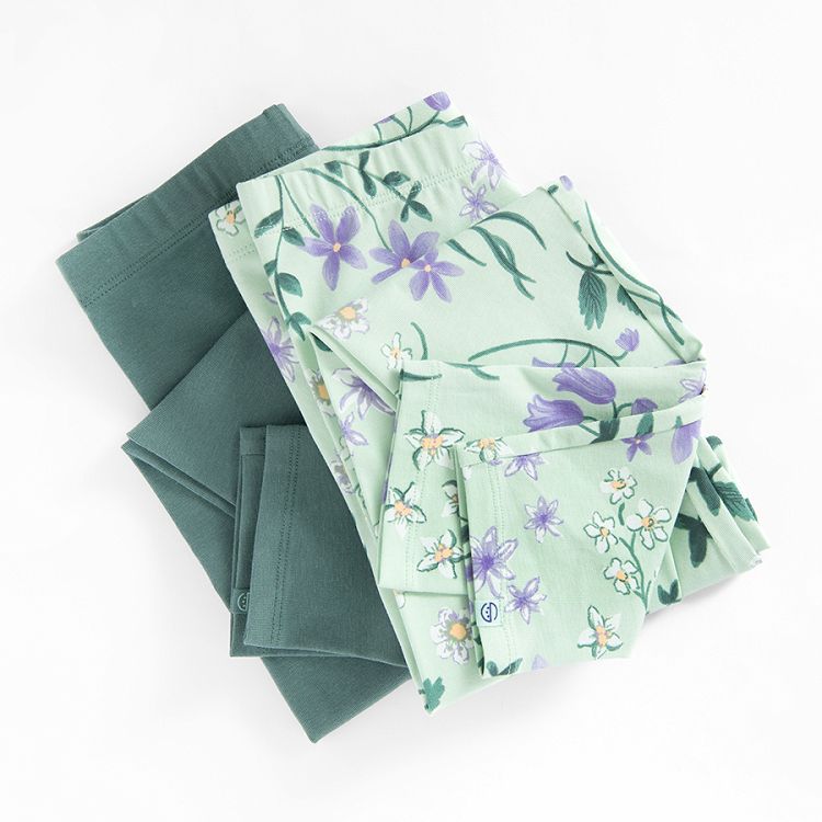 Gren and floral leggings -2 pack