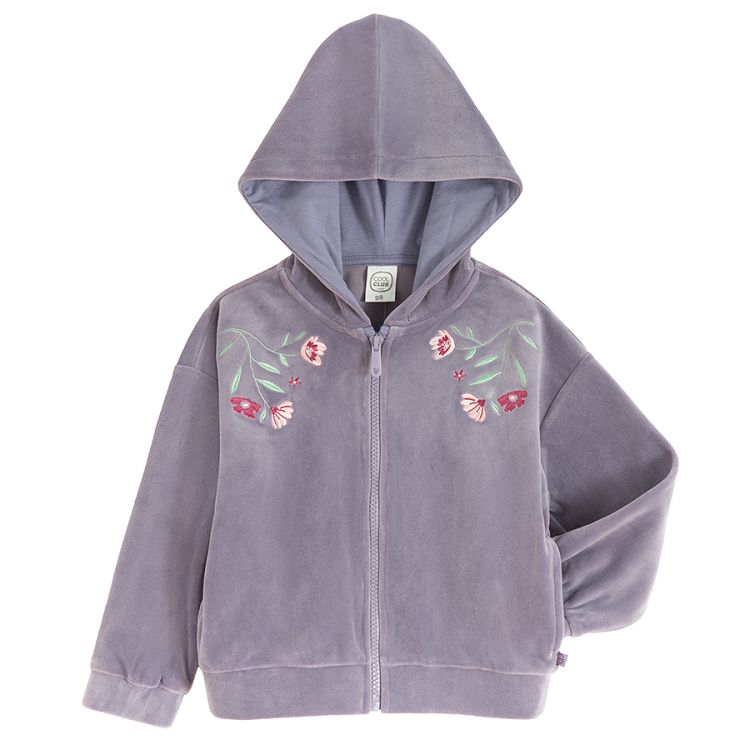 Zip through hooded sweatshirt with flowers on the top