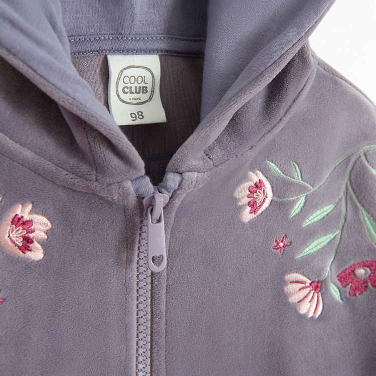 Xip through hooded sweatshirt with flowers on the top