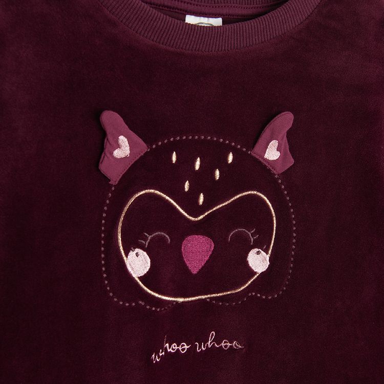 Burgundy sweatshirt with owl print