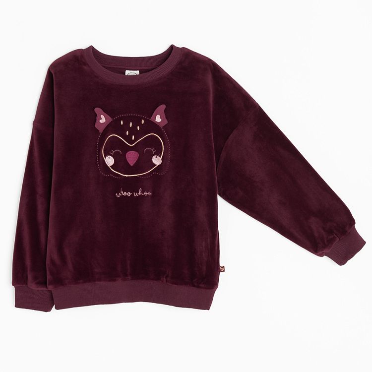 Burgundy sweatshirt with squirrel print