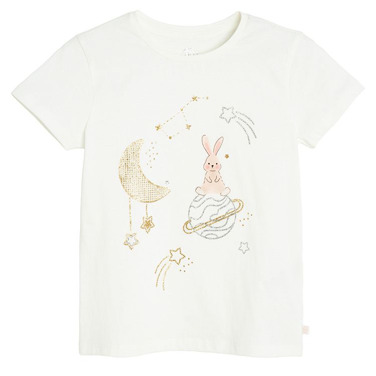 Ecru T-shirt with bunny on stars print