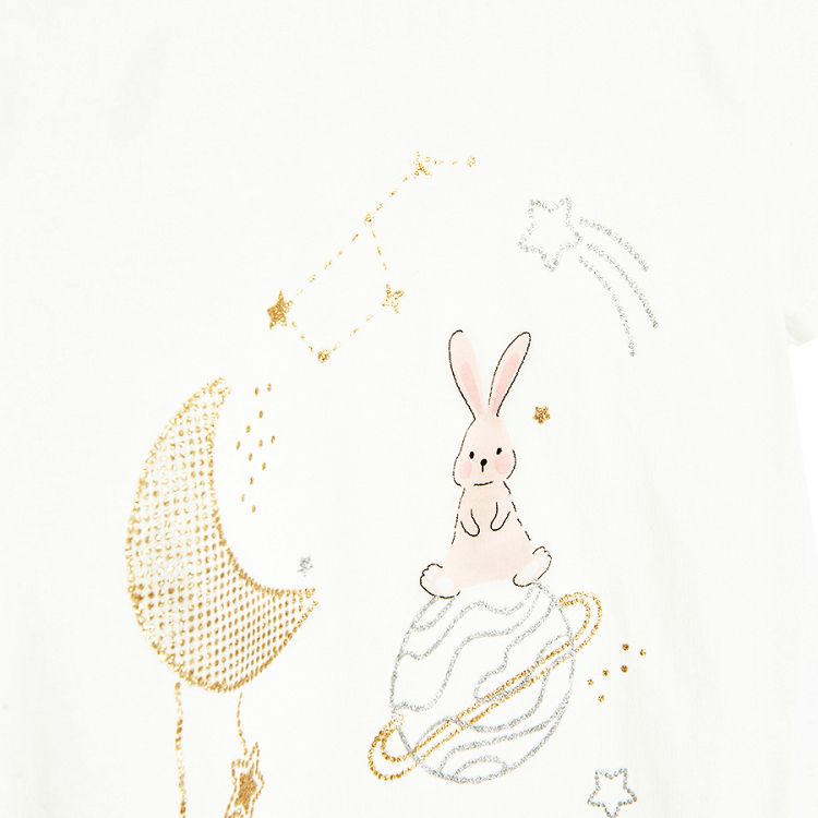 Ecru T-shirt with bunny on stars print