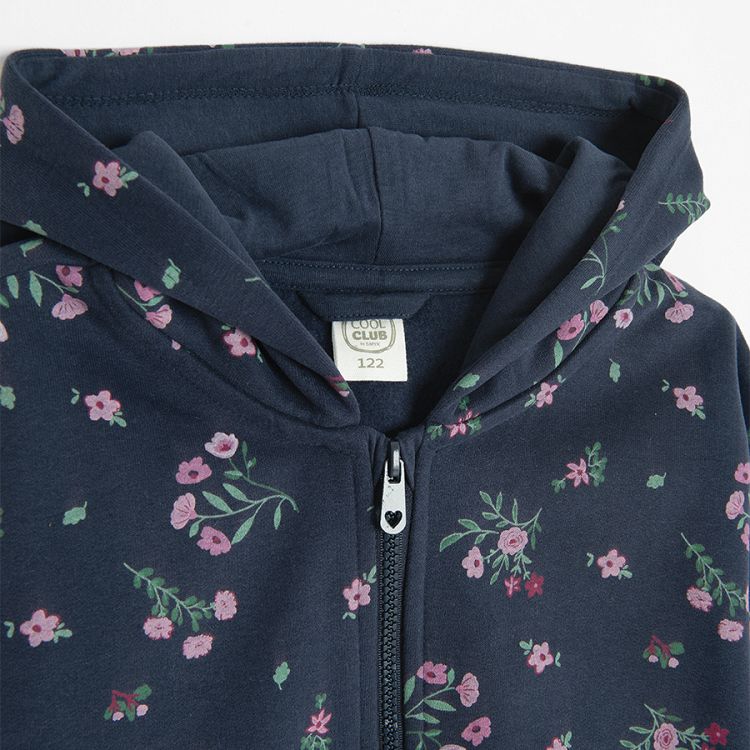 Floral zip through hooded sweatshirt