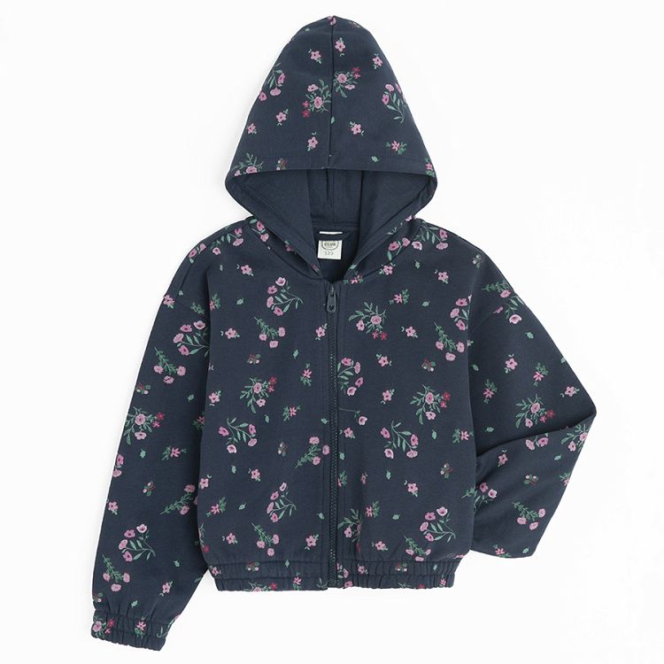 Floral zip through hooded sweatshirt