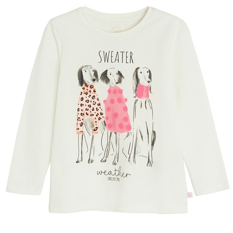 White blouse with dogs wearing coats print