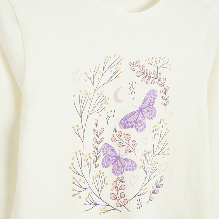 Ecru blouse with flowers and butterflies print