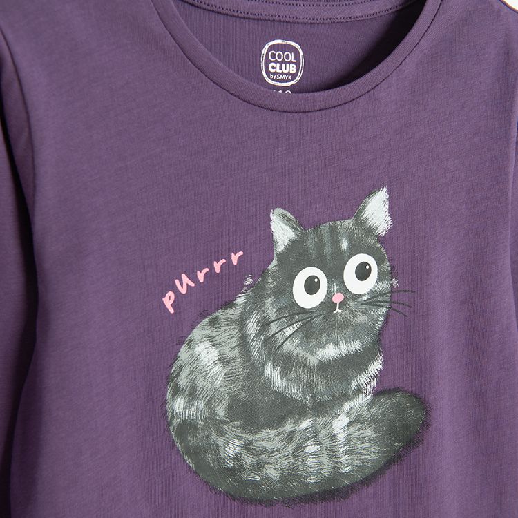 Purple blouse with Halloween black cat print