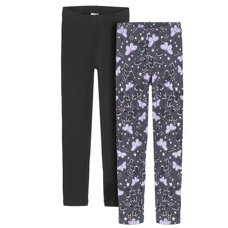 Black and grey with butterflies print leggings- 2 pack