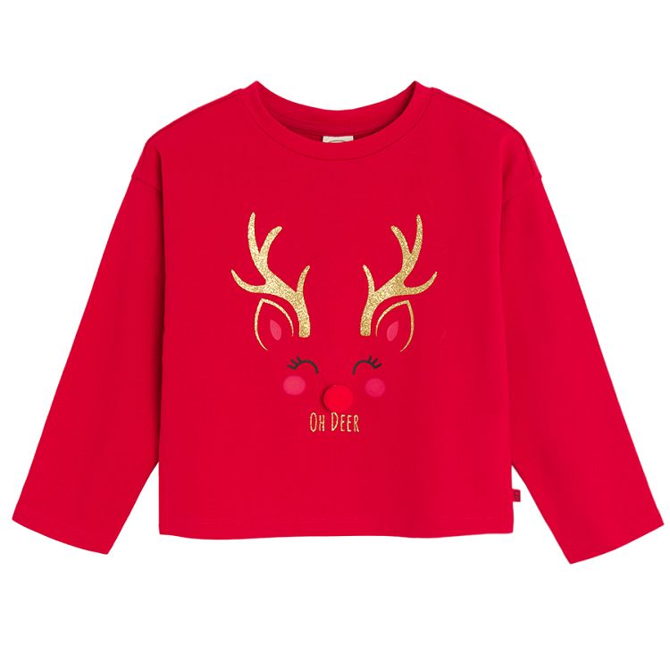 Red blouse with raindeer print