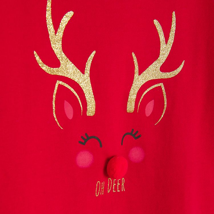 Red blouse with raindeer print