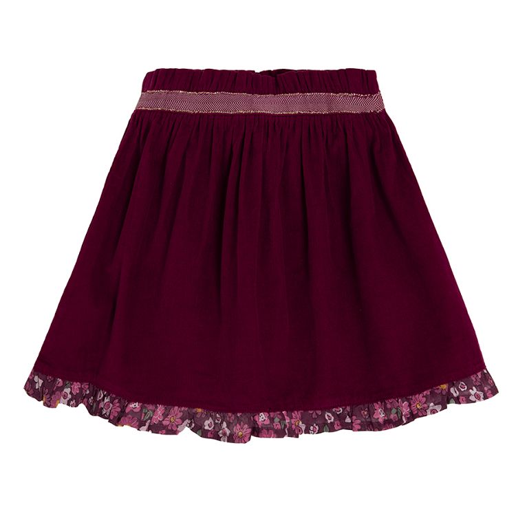 Burgundy high waist skirt with floral lining