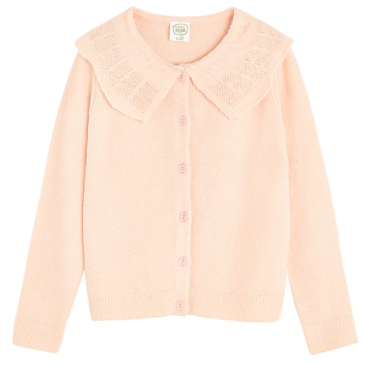 Pink cardigan with embroidered collar