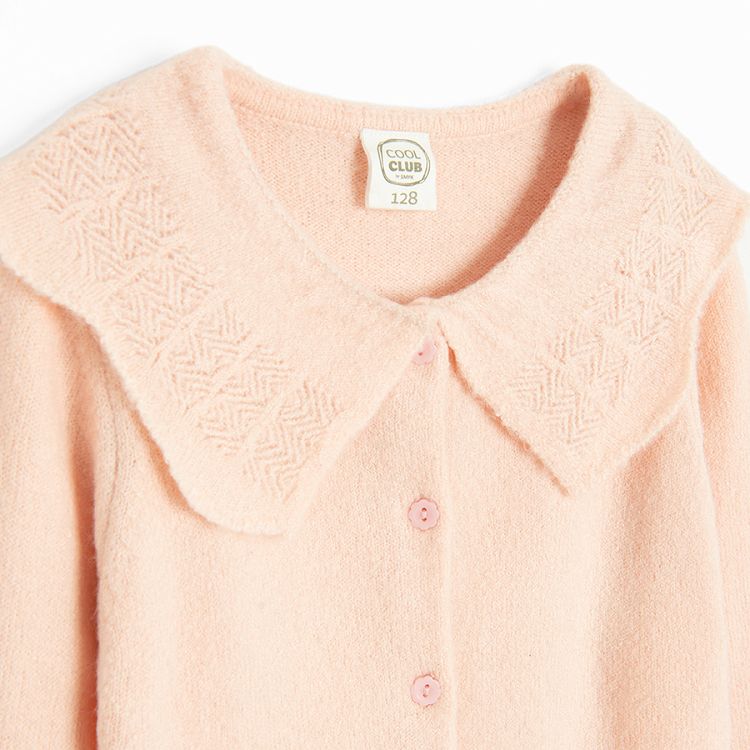 Pink cardigan with embroidered collar