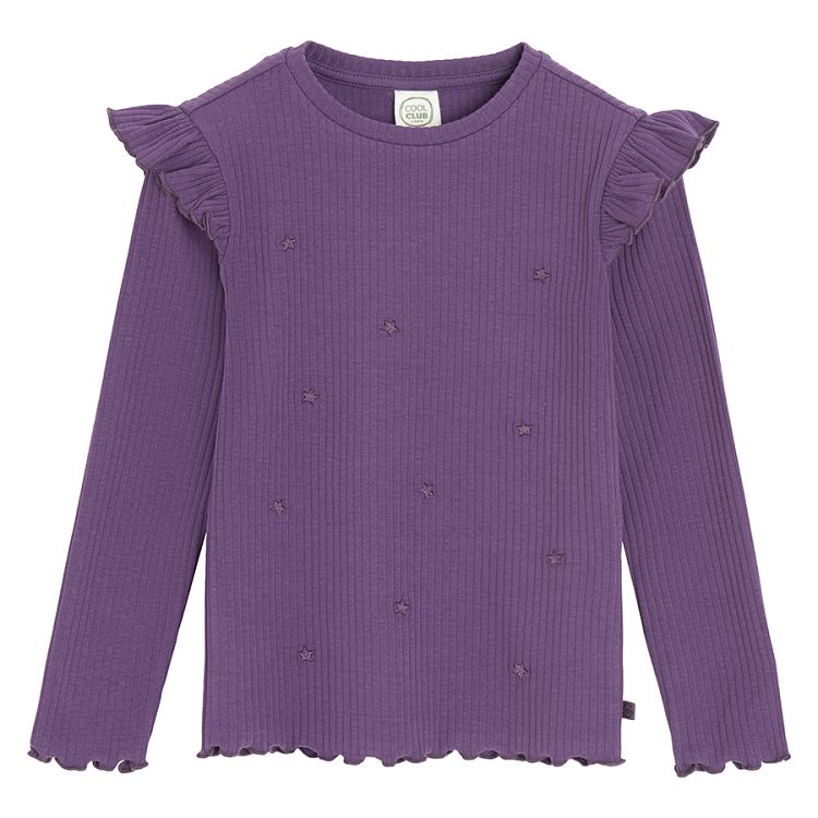 Purple blouse with ruffles on shoulders