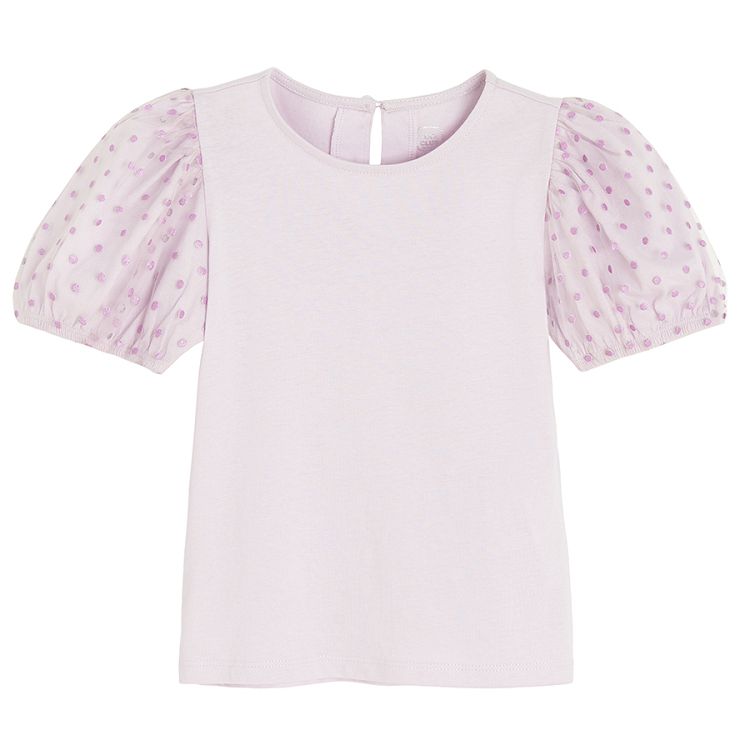 Violet short sleeve blouse with puffy sleeves