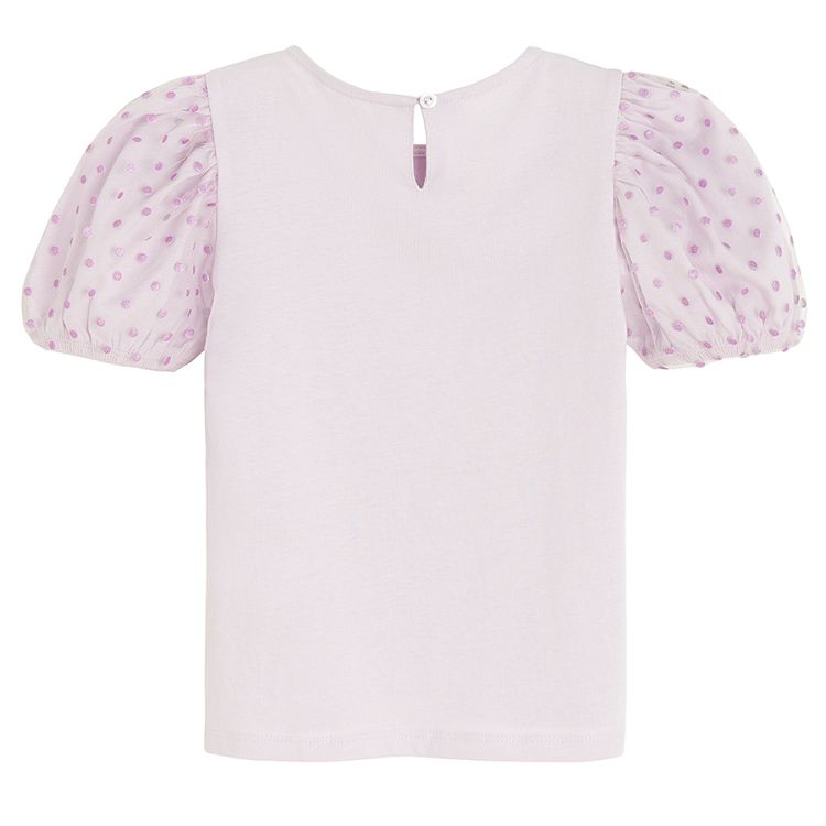 Violet short sleeve blouse with puffy sleeves