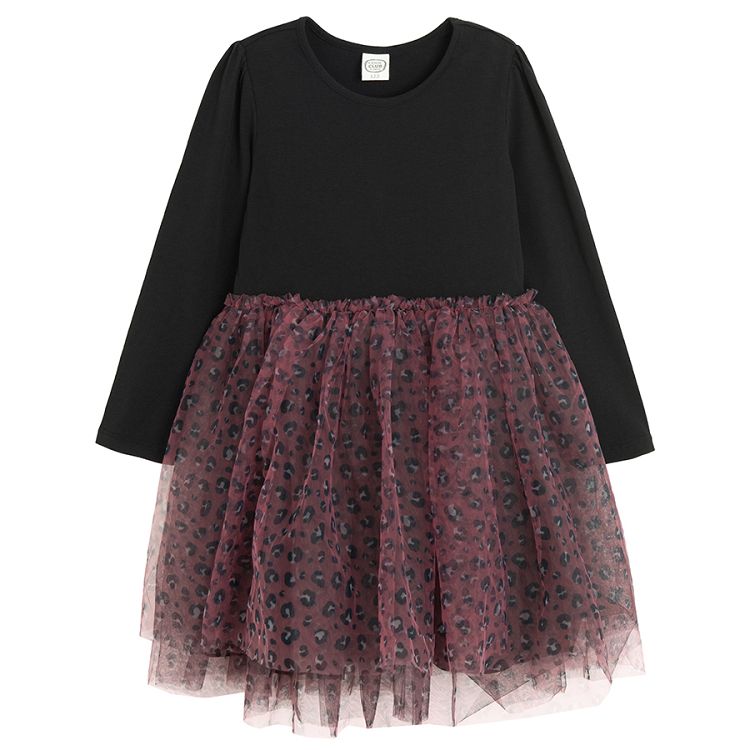 Black woth pink animal print tulle skirt long sleeve dress