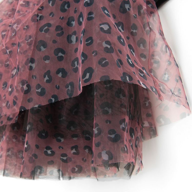 Black woth pink animal print tulle skirt long sleeve dress