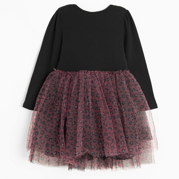 Black woth pink animal print tulle skirt long sleeve dress