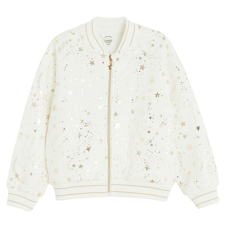 White zip through sweatshirt with stars pattern