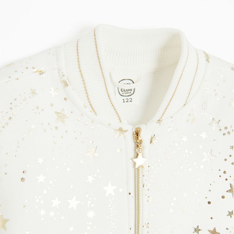 White zip through sweatshirt with stars pattern