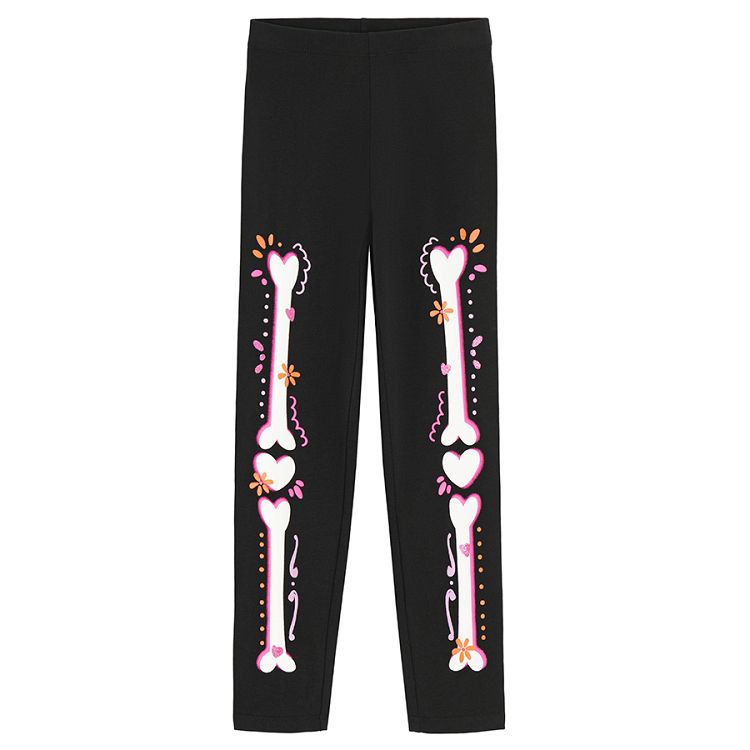 Black Halloween jogging set with skeleton print, sweatshirt and pants