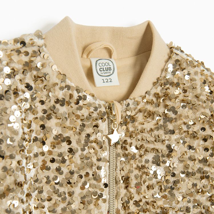 Gold sequins zip through sweatshirt